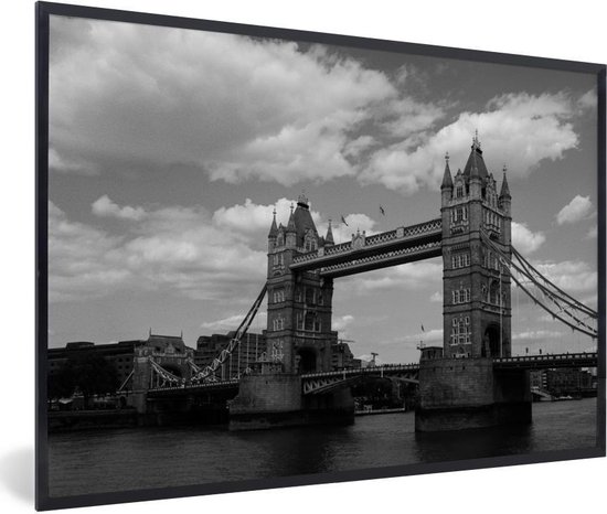 Fotolijst incl. Poster Zwart Wit- Zwart wit afbeelding van de iconische Tower Bridge in Londen - 60x40 cm - Posterlijst