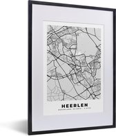 Fotolijst incl. Poster - Stadskaart - Heerlen - Grijs - Wit - 30x40 cm - Posterlijst - Plattegrond