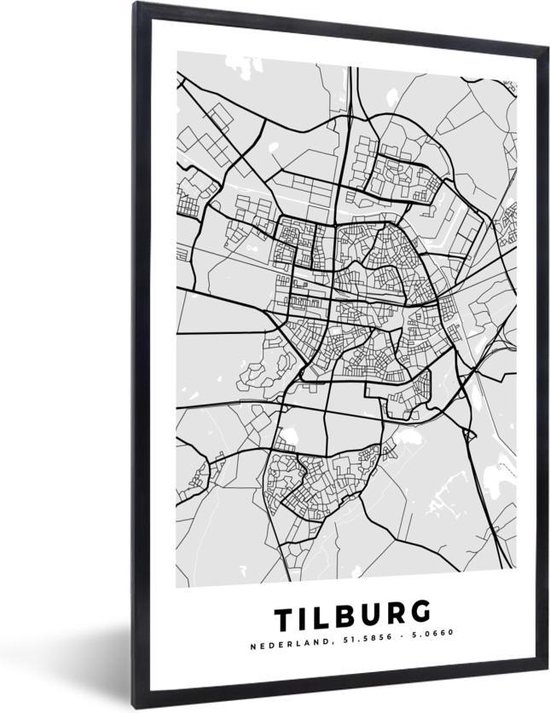 Fotolijst incl. Poster - Stadskaart - Tilburg - Grijs - Wit - 40x60 cm -  Posterlijst | bol.com