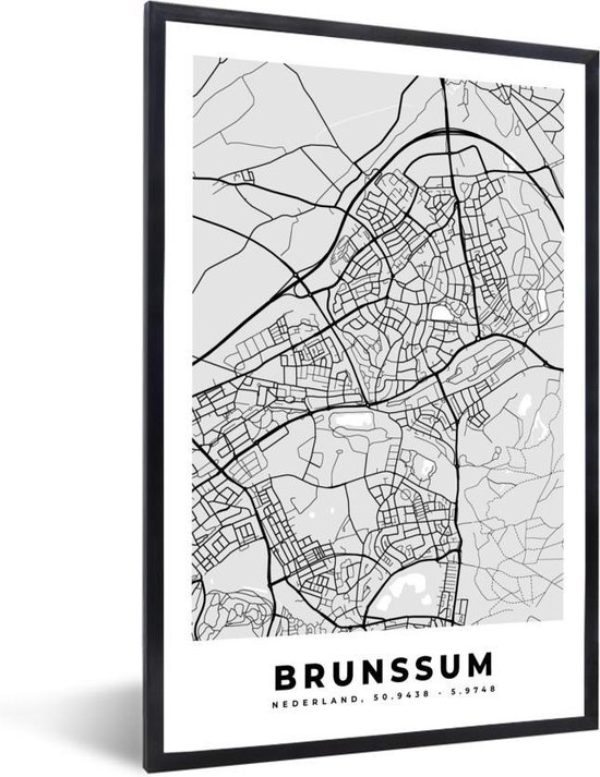Fotolijst incl. Poster - Stadskaart - Brunssum - Grijs - Wit - 80x120 cm - Posterlijst - Plattegrond