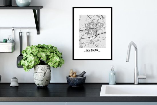 Affiche avec cadre Plan de la ville - Nuenen - Grijs - Wit - 30x40 cm