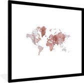 Fotolijst incl. Poster - Wereldkaart - Rood - Grijs - 40x40 cm - Posterlijst