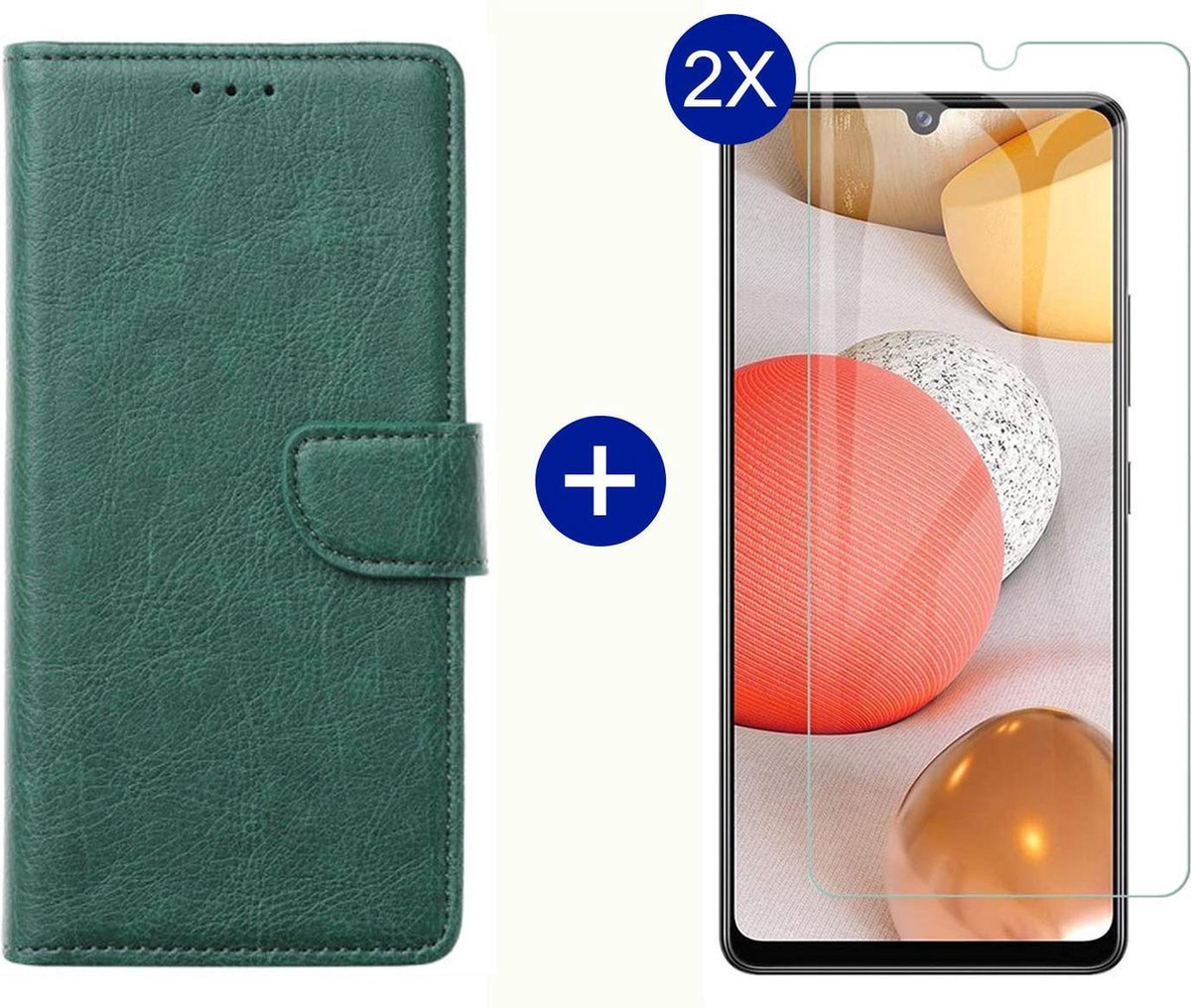 BixB Samsung A42 5G hoesje - Met 2x screenprotector / tempered glass - Book Case Wallet - Groen