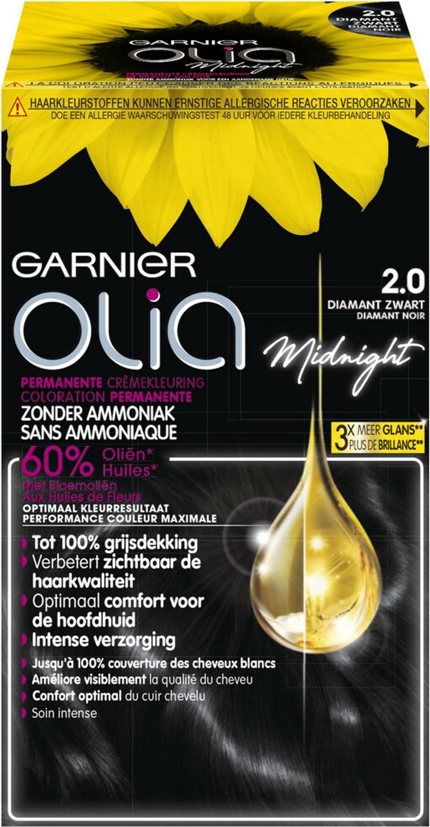 Garnier Olia Permanente Crèmekleuring 2.0 Diamant Zwart - 3 x - Voordeelverpakking