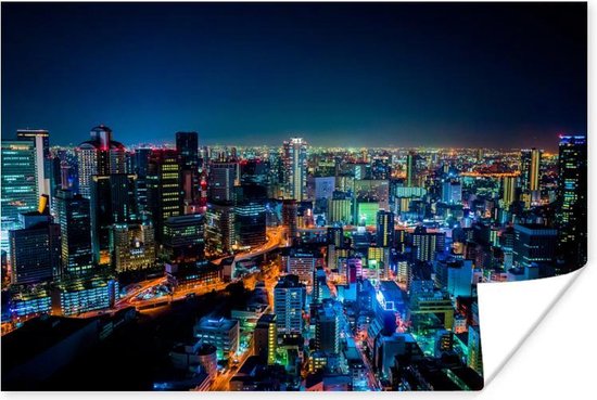 Poster De nachtlichten van de stad Osaka in Japan tijdens de nacht - 30x20 cm