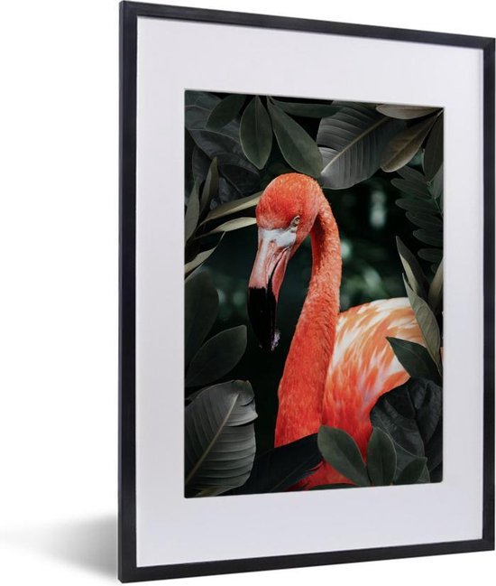 Fotolijst incl. Poster - Flamingo - Bladeren - Groen - 30x40 cm - Posterlijst