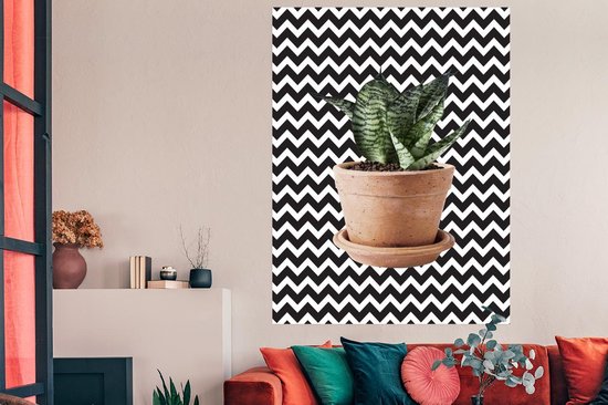 Plante aux feuilles rayées pour un fond en zigzag 120x180 cm XXL / Groot format!