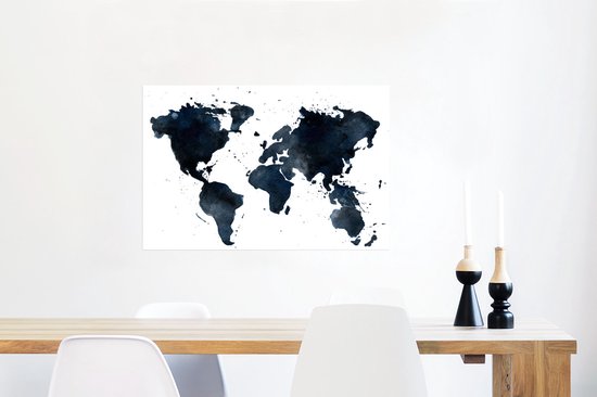 Wanddecoratie - Wereldkaart - Abstract - Blauw - 60x40 cm - Poster