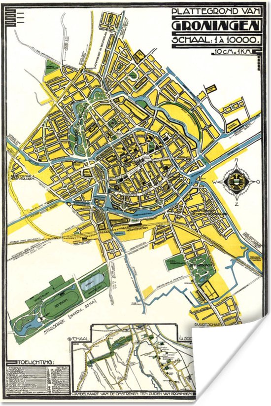 Poster Plattegrond - Groningen - Antiek - 40x60 cm - Stadskaart
