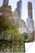 Central Park New York met de stad op de achtergrond poster 120x180 cm - Foto print op Poster (wanddecoratie woonkamer / slaapkamer) / Amerika Poster XXL / Groot formaat!