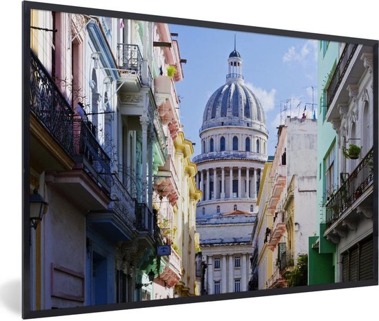 Fotolijst incl. Poster - El Capitolo aan het einde van een prachtige straat in Cuba - 30x20 cm - Posterlijst