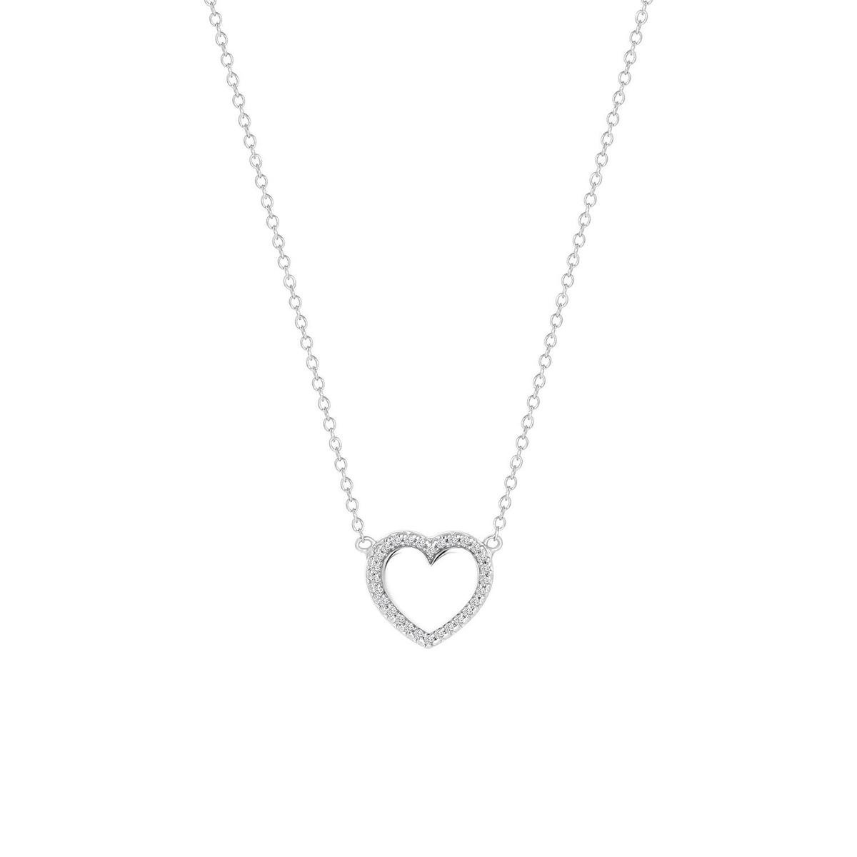 Lucardi - Dames Gerecyclede ketting met hanger hart zirkonia - Echt Zilver - Ketting - Cadeau - 5 cm - Zilverkleurig