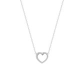 Lucardi Dames Gerecyclede ketting met hanger hart zirkonia - Echt Zilver - Ketting - Cadeau - 5 cm - Zilverkleurig
