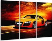 Glasschilderij Audi - Geel, Oranje, Zwart - 120x80cm 3Luik - Foto Op Glas - Geen Acrylglas Schilderij - GroepArt 6000+ Glas Art Collectie - Maatwerk Mogelijk
