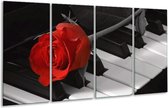 GroepArt - Glasschilderij - Roos - Rood, Wit, Zwart - 160x80cm 4Luik - Foto Op Glas - Geen Acrylglas Schilderij - 6000+ Glasschilderijen Collectie - Wanddecoratie