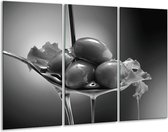 Glasschilderij Olijven, Keuken - Zwart, Grijs - 120x80cm 3Luik - Foto Op Glas - Geen Acrylglas Schilderij - GroepArt 6000+ Glas Art Collectie - Maatwerk Mogelijk