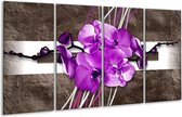 GroepArt - Glasschilderij - Orchidee - Paars, Grijs, Wit - 160x80cm 4Luik - Foto Op Glas - Geen Acrylglas Schilderij - 6000+ Glasschilderijen Collectie - Wanddecoratie