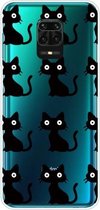 Voor Xiaomi Redmi Note 9S schokbestendig geverfd transparant TPU beschermhoes (zwarte katten)