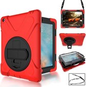 360 graden rotatie siliconen beschermhoes met houder en draagriem en lange riem voor iPad Pro 9.7 (rood)