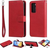 Voor Huawei P40 2 in 1 Afneembare PU lederen tas in effen kleur met kaartsleuven & magnetische houder & fotolijst & portemonnee & riem (rood)