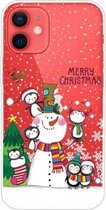 Christmas Series Clear TPU beschermhoes voor iPhone 12 mini (Penguin Family)