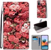 Voor Xiaomi Redmi Note 10 Pro Max / Note 10 Pro Gekleurde tekening Cross Texture Horizontale Flip PU lederen hoes met houder & kaartsleuven & portemonnee & lanyard (Pink Rose Garden)