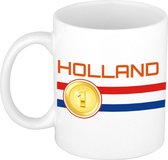 Holland vlag met medaille beker / mok wit - 300 ml - Nederland supporter / fan