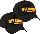 4x stuks Belgium supporters pet zwart voor dames en heren - Belgie landen baseball cap - supporter accessoire