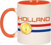 Holland vlag met medaille beker / mok wit en oranje - 300 ml - Nederland supporter / fan