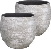 Set van 2x stuks bloempot/plantenpot van keramiek in een antiek-look wit met diameter 34 cm en hoogte 31 cm -  Binnen gebruik