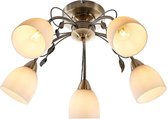 Lindby - plafondlamp - 5 lichts - glas, staal - H: 31 cm - E14 - opaalwit, oudmessing