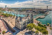 Port Vell vanaf het Columbus Monument in Barcelona - Foto op Tuinposter - 225 x 150 cm