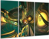GroepArt - Schilderij -  Abstract - Groen, Geel, Goud - 120x80cm 3Luik - 6000+ Schilderijen 0p Canvas Art Collectie