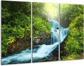 GroepArt - Schilderij -  Waterval - Groen, Grijs - 120x80cm 3Luik - 6000+ Schilderijen 0p Canvas Art Collectie