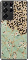 Samsung Galaxy S21 Ultra hoesje siliconen - Luipaard bloemen print - Soft Case Telefoonhoesje - Luipaardprint - Groen