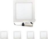 LED Paneel Downlight 18W Slim Vierkant WIT (pak van 5) - Warm wit licht