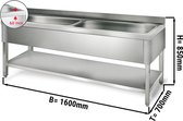 Pot - Spoeltafel met plank 1,6 m - 2 spoelbakken L 70 x B 50 x T 35 cm | GGM Gastro