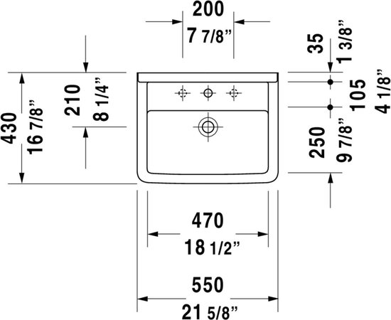 Lavabo 550x430 mm, avec un trou pour robinet, blanc