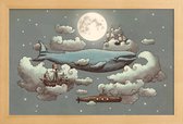 JUNIQE - Poster in houten lijst Ocean meets sky -20x30 /Blauw & Grijs