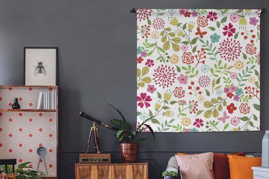 Tapisserie - Tissu mural - Fleurs - Couleurs - Motifs - 150x150 cm - Tapisserie