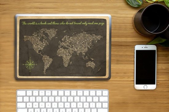 Autocollant pour ordinateur portable - 10,1 pouces - Wereldkaart - Citation - Boeken - 25x18cm - Autocollants pour ordinateur portable - Skin pour ordinateur portable - Couverture
