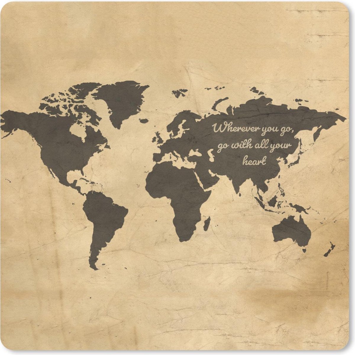 Muismat 20x20 cm - Mousepad Wereldkaart - Vintage - Kleur - Muismatten
