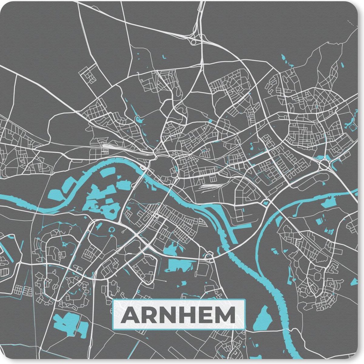 Muismat 30x30 cm - Mousepad Plattegrond - Arnhem - Grijs - Blauw - Muismatten - Stadskaart