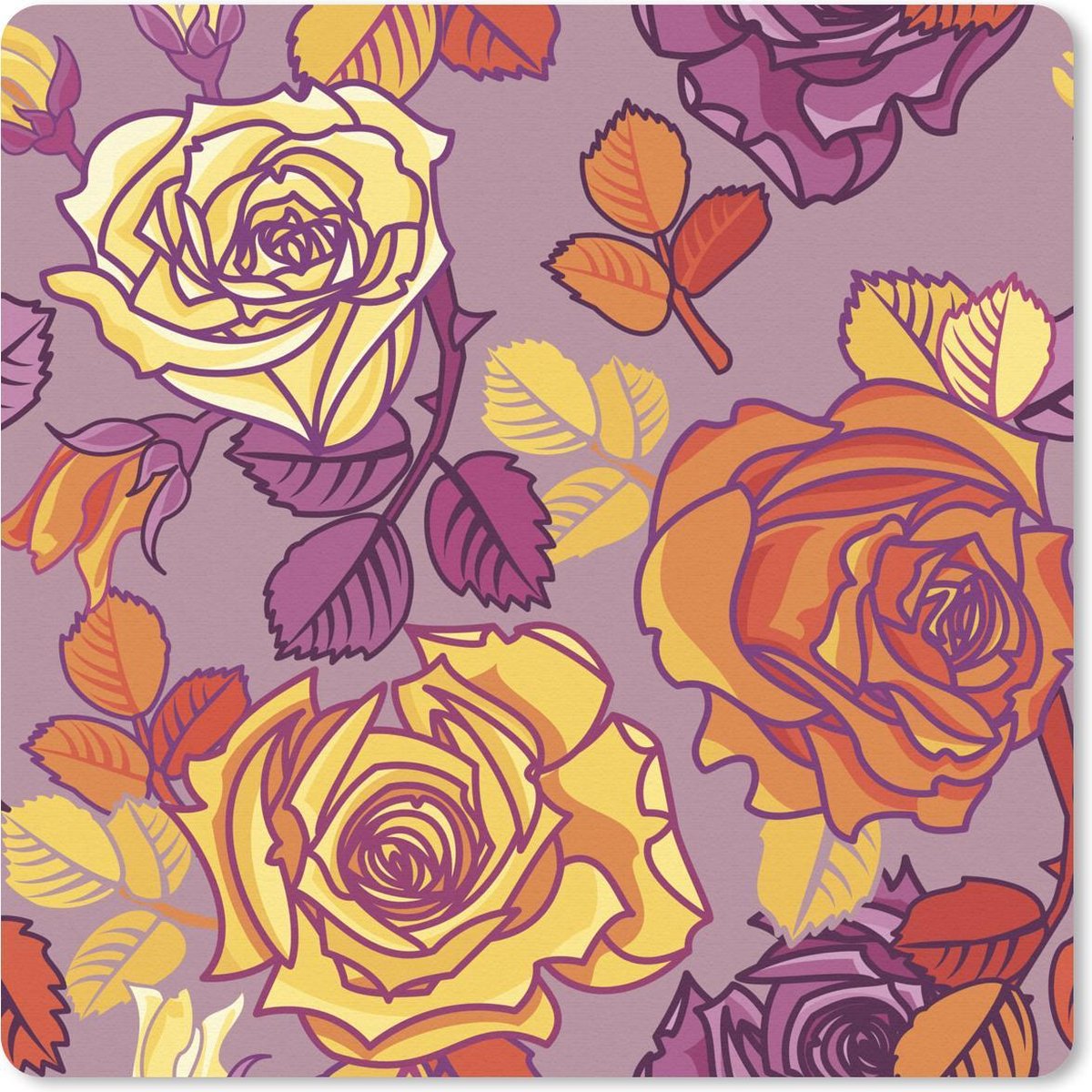 Muismat 20x20 cm - Mousepad Rozen - Geel - Patronen - Muismatten