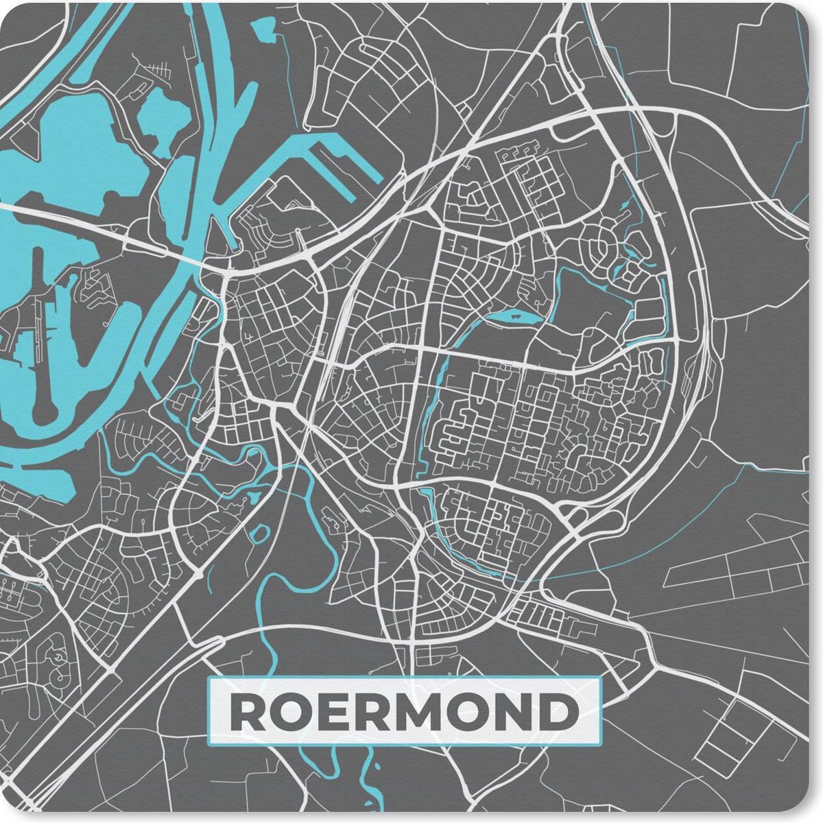 Muismat 20x20 cm - Mousepad Plattegrond - Roermond - Grijs - Blauw - Muismatten - Stadskaart