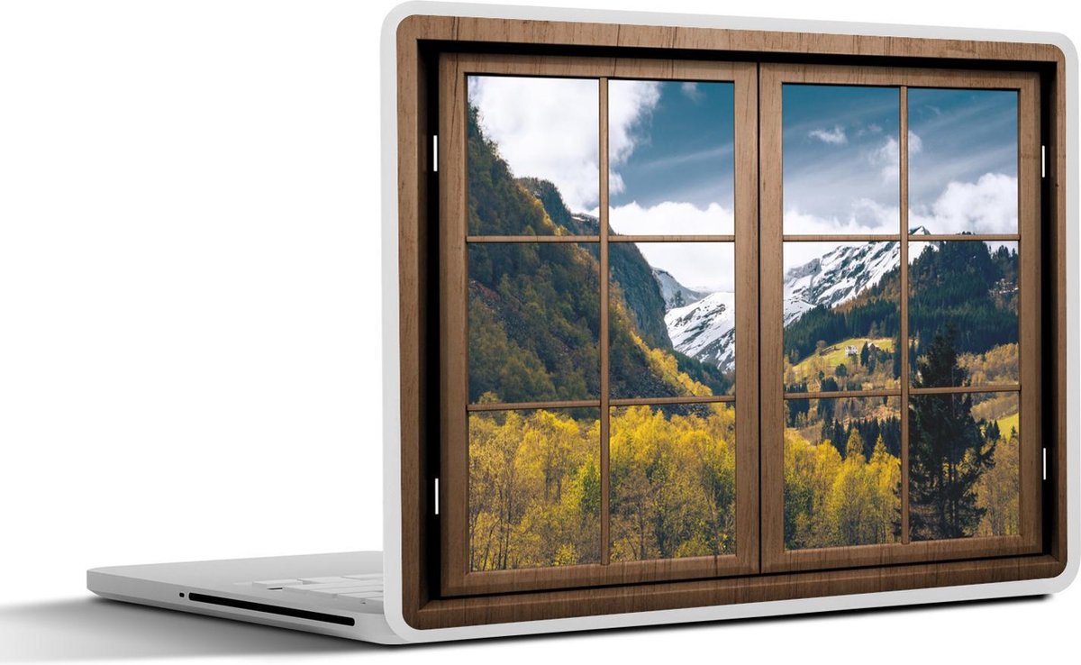 Laptop sticker - 15.6 inch - Doorkijk - Sneeuw - Berg - 36x27,5cm - Laptopstickers - Laptop skin - Cover