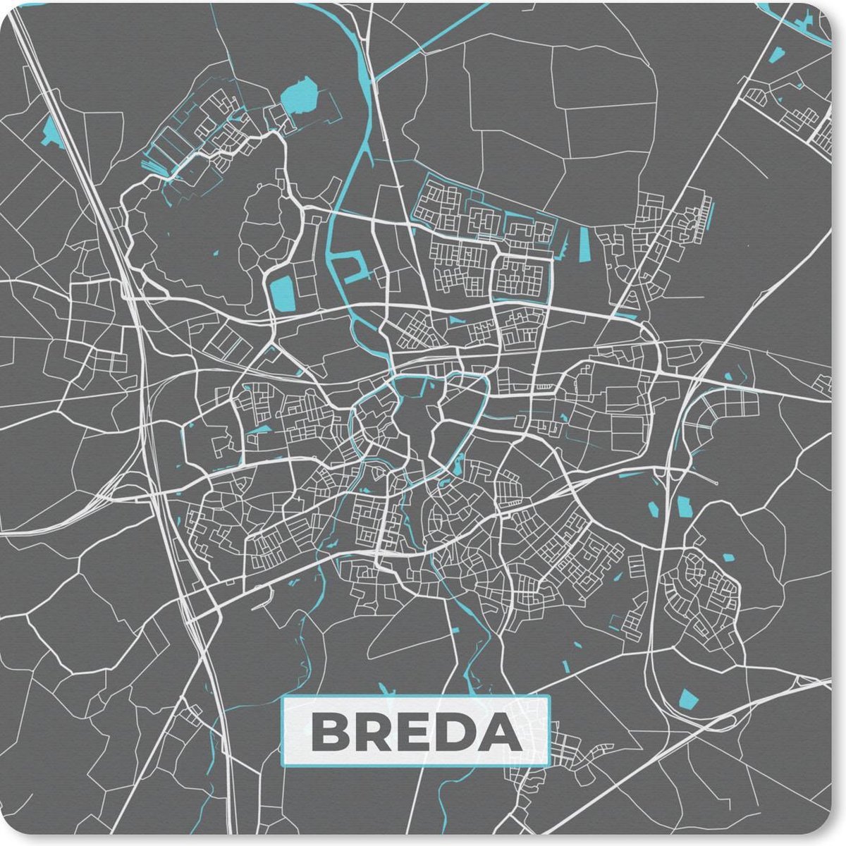 Muismat 20x20 cm - Mousepad Stadskaart - Breda - Grijs - Blauw - Muismatten