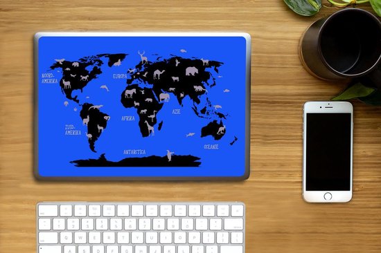 Autocollant pour ordinateur portable - 10,1 pouces - Wereldkaart Enfants - Animaux - Jaune - 25x18cm - Autocollants pour ordinateur portable - Peau pour ordinateur portable - Couverture