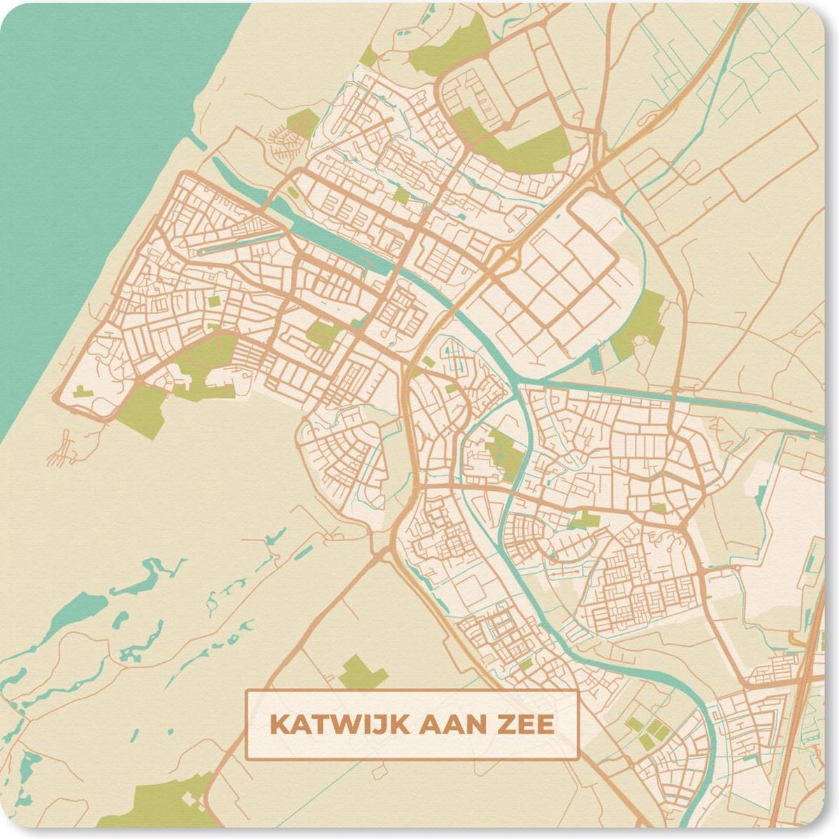 Muismat 20x20 cm - Mousepad Kaart - Katwijk aan Zee - Vintage - Muismatten