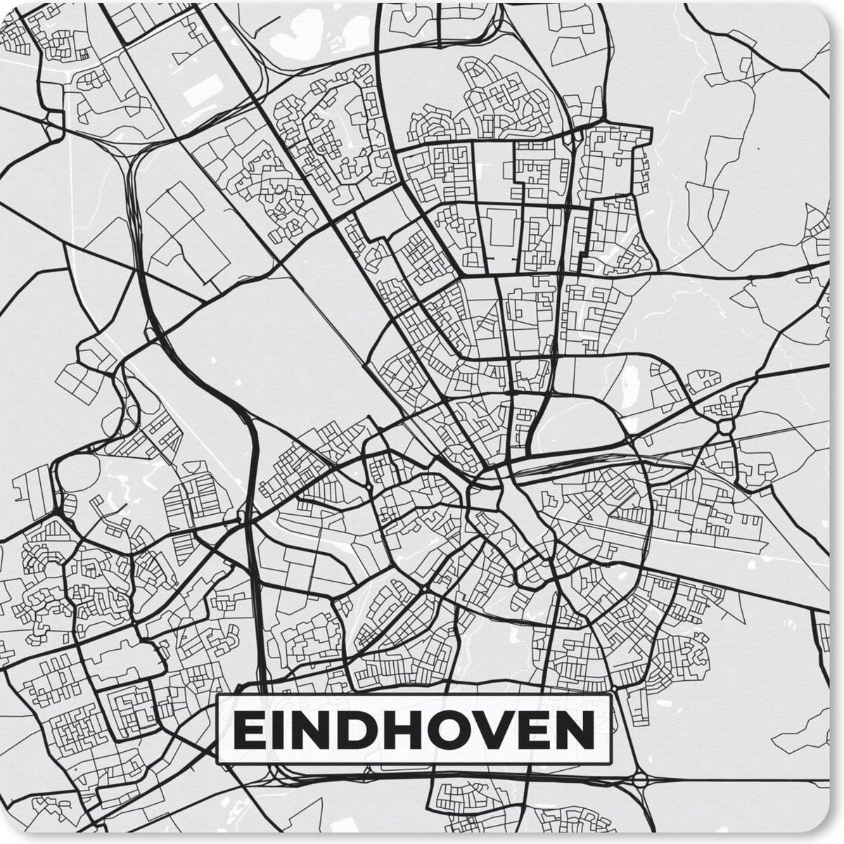 Muismat 20x20 cm - Mousepad Stadskaart - Eindhoven - Grijs - Wit - Muismatten